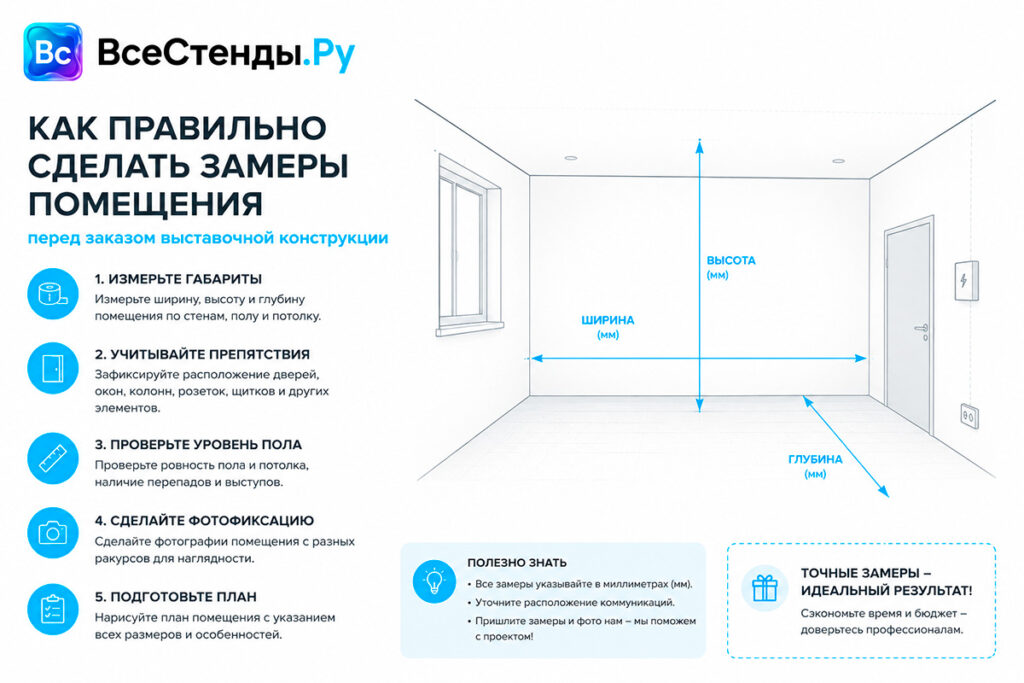 Как правильно сделать замеры помещения перед заказом выставочной конструкции