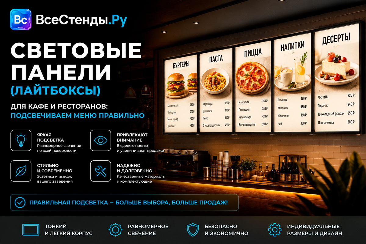 Световые панели (Лайтбоксы) для кафе и ресторанов: подсвечиваем меню правильно