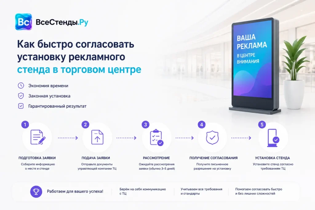 Как быстро согласовать установку рекламного стенда в торговом центре
