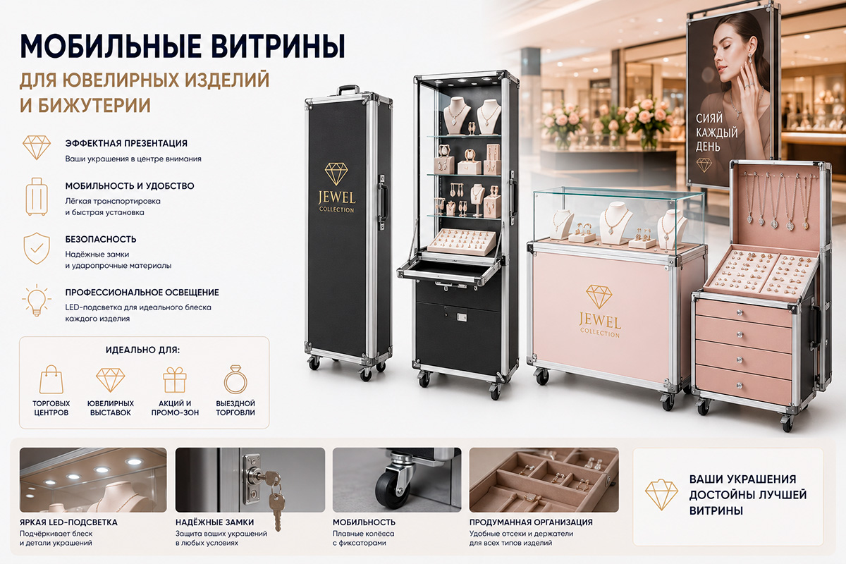 Мобильные витрины для ювелирных изделий и бижутерии